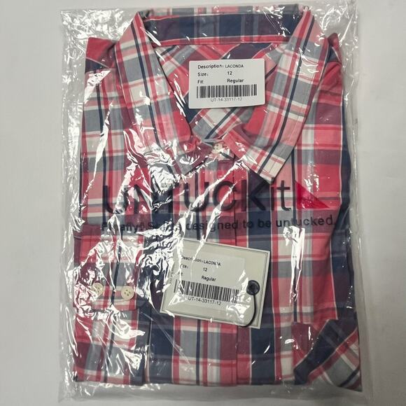 UNTUCKit Womens Laconda Shirt Pink, Blue, White Plaid Button Down LS Size 12 - Picture 1 of 6